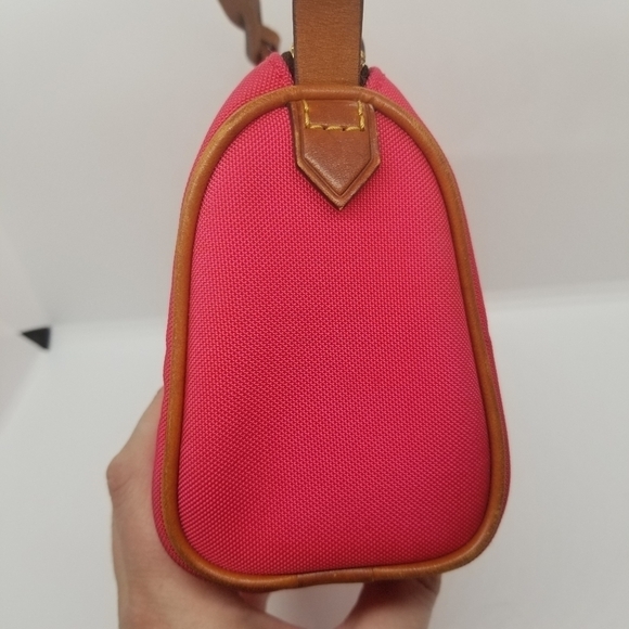 Dooney & Bourke hot pink canvas small purse with brown leather strap - Picture 6 of 15